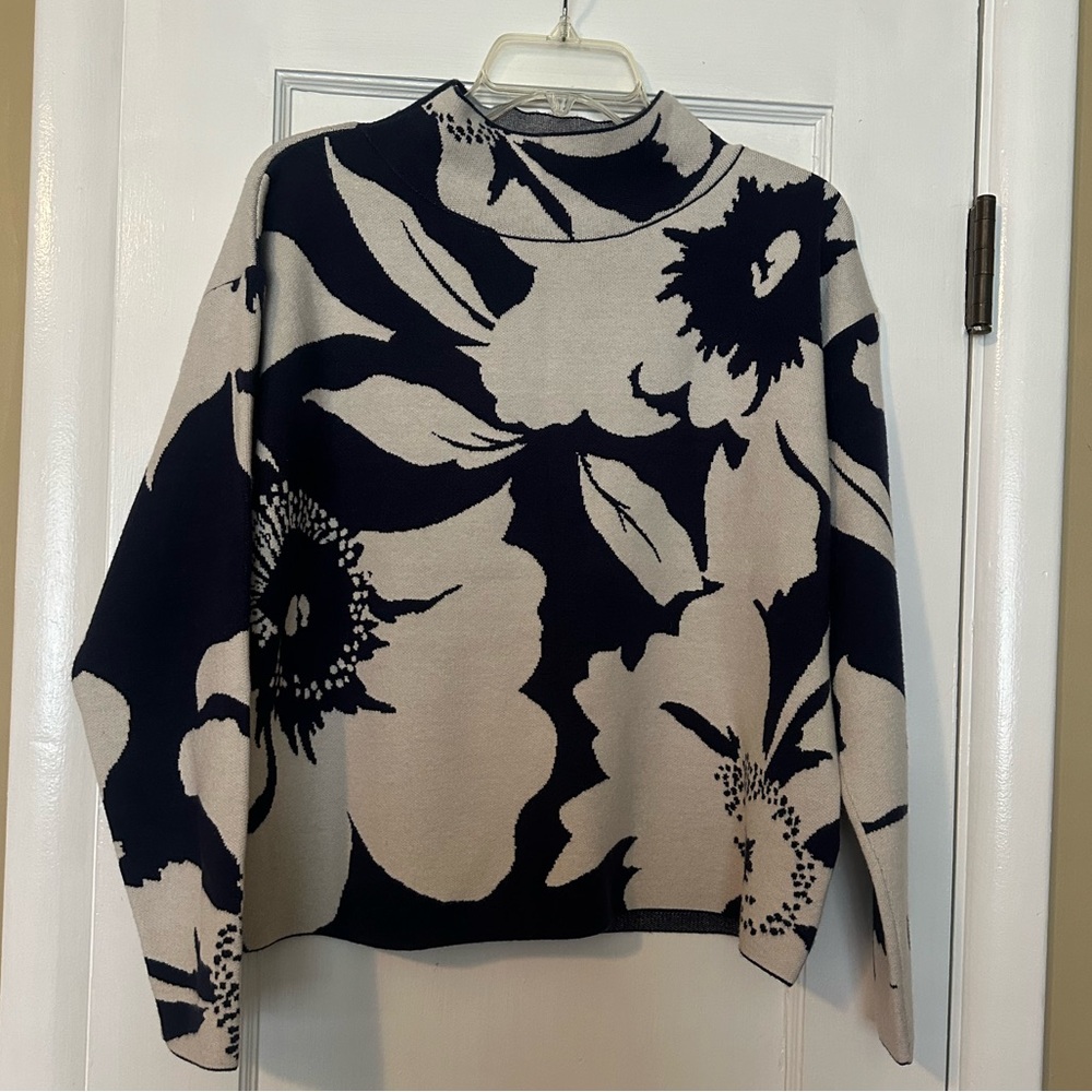 NWT Maeve Carys Mock Neck Sweater Navy White Floral